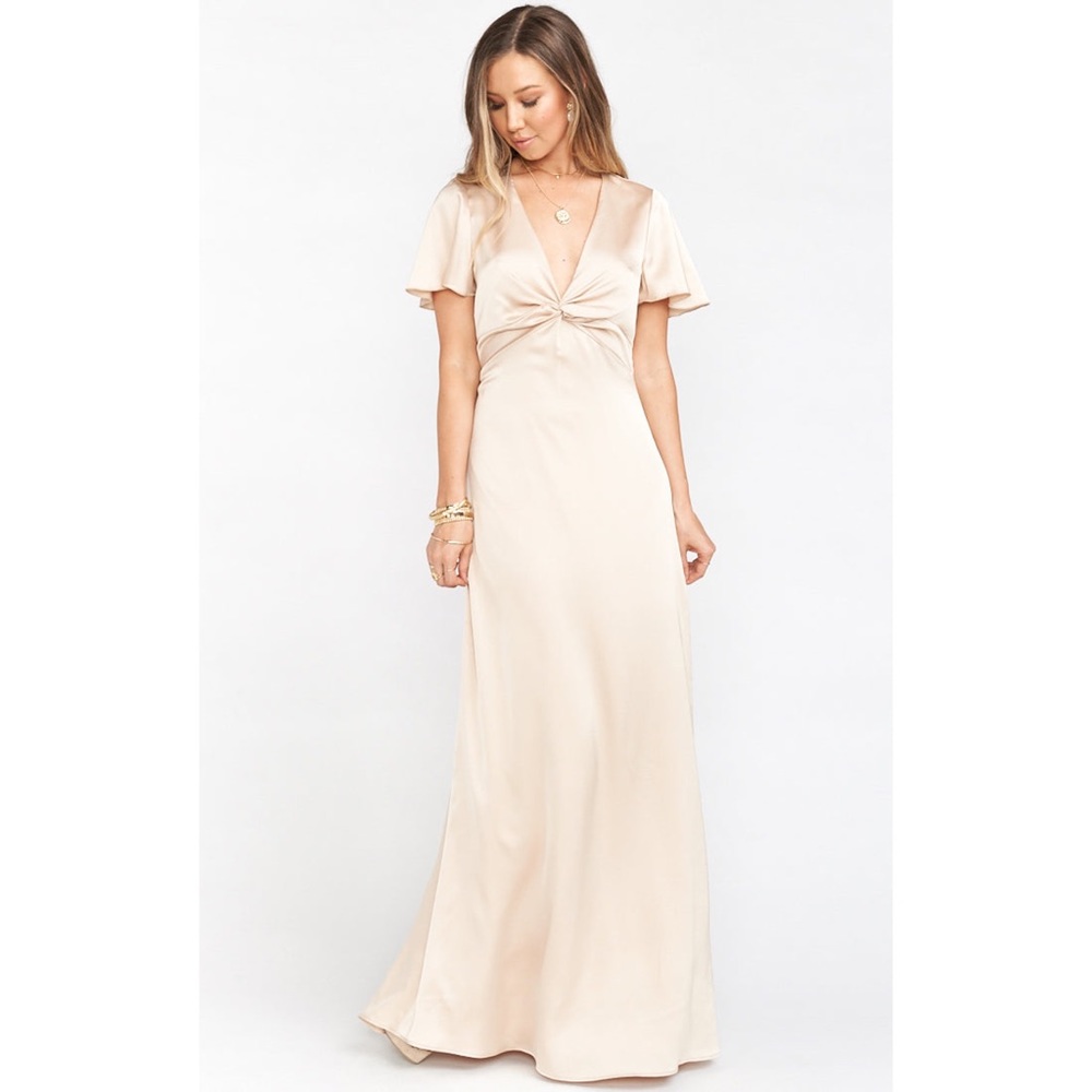 Show Me Your Mumu Rome Twist Gown in Champagne Luxe Satin size XS